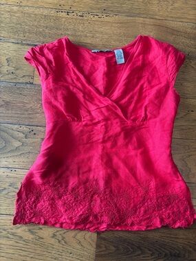 Y2K Stephanie Rogers Women’s Red Cap Sleeve V-Neck Wrap Top Size M
